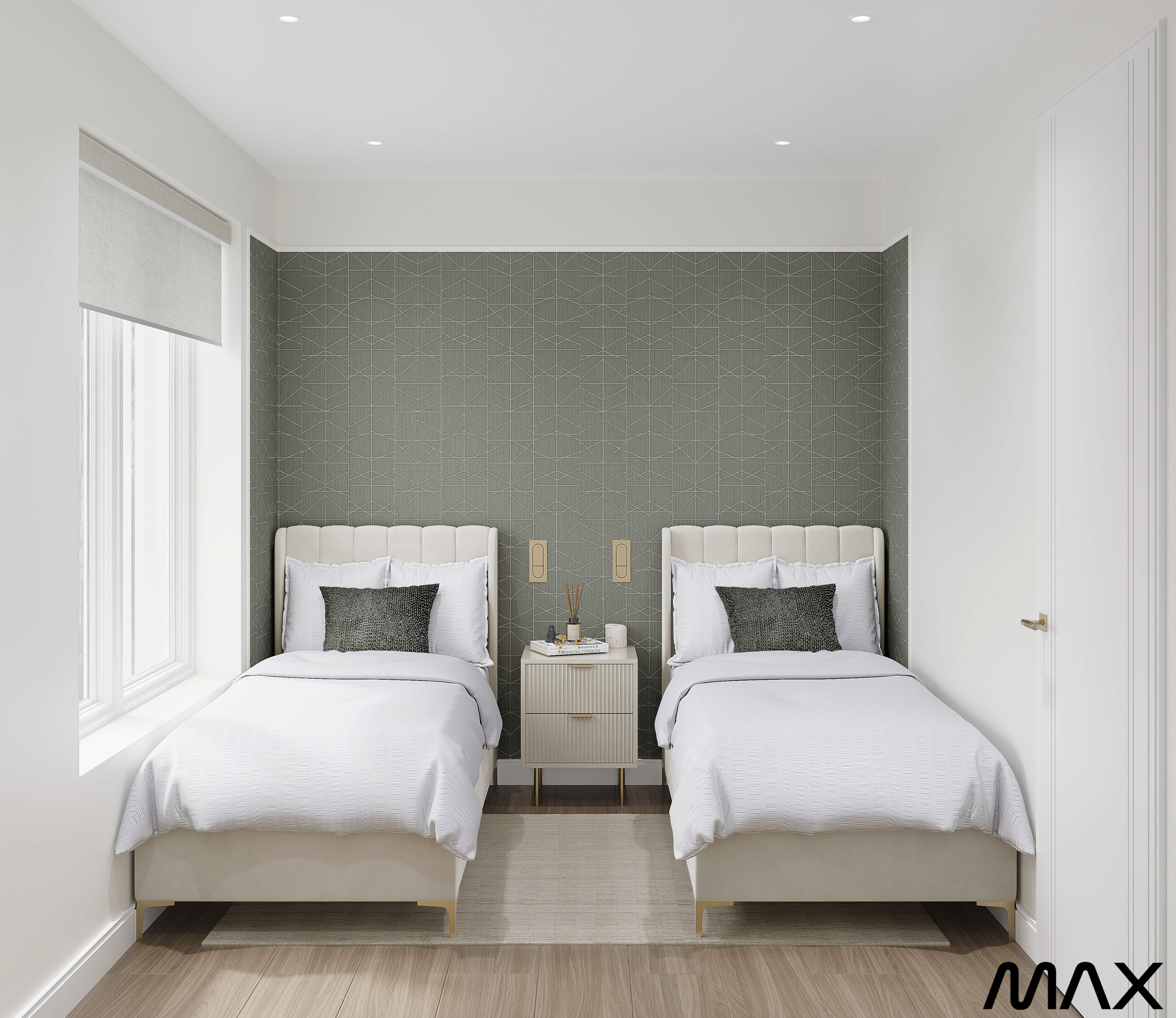 Modern bedroom with two twin beds.