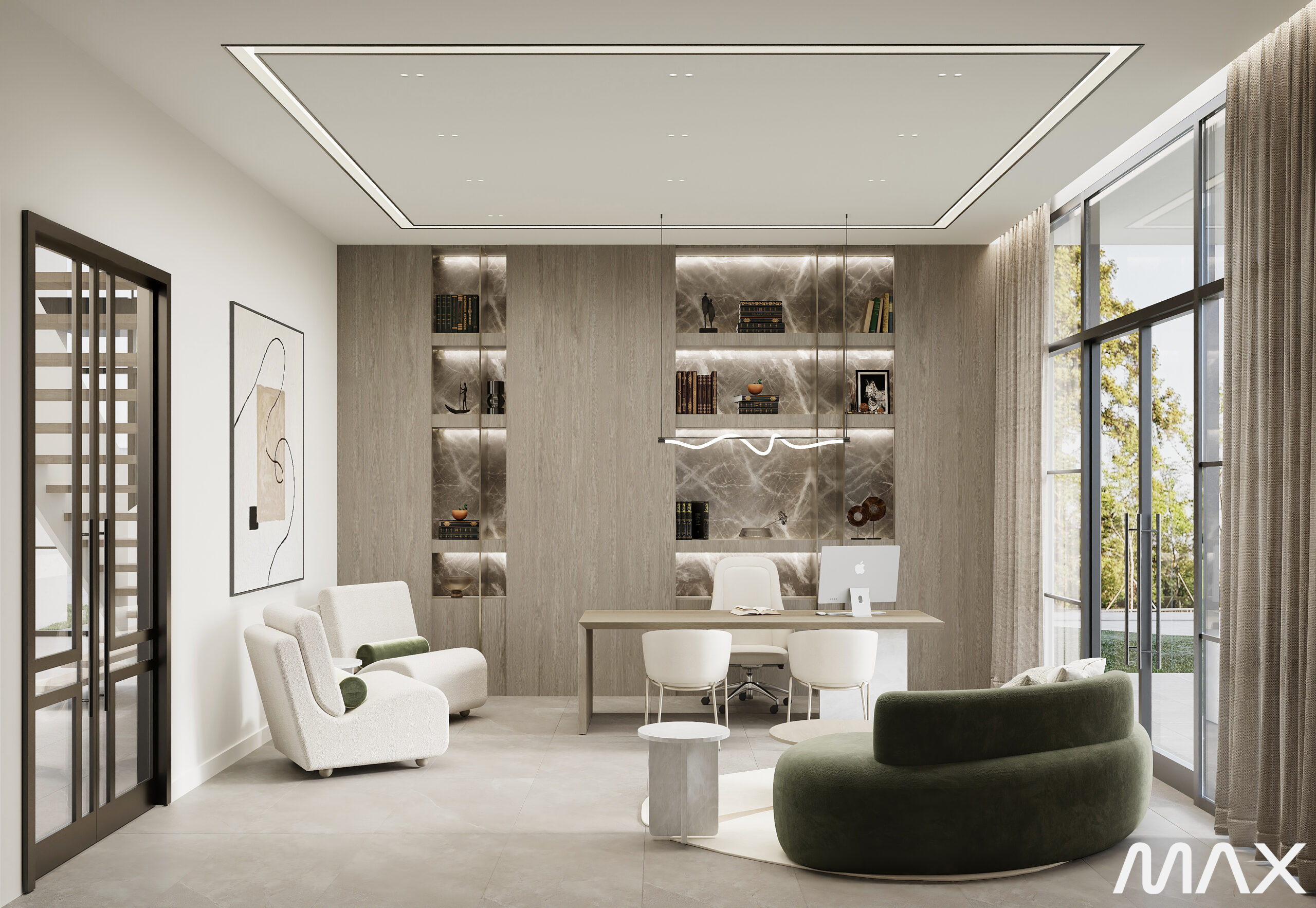 Modern office with sleek, minimalist design.