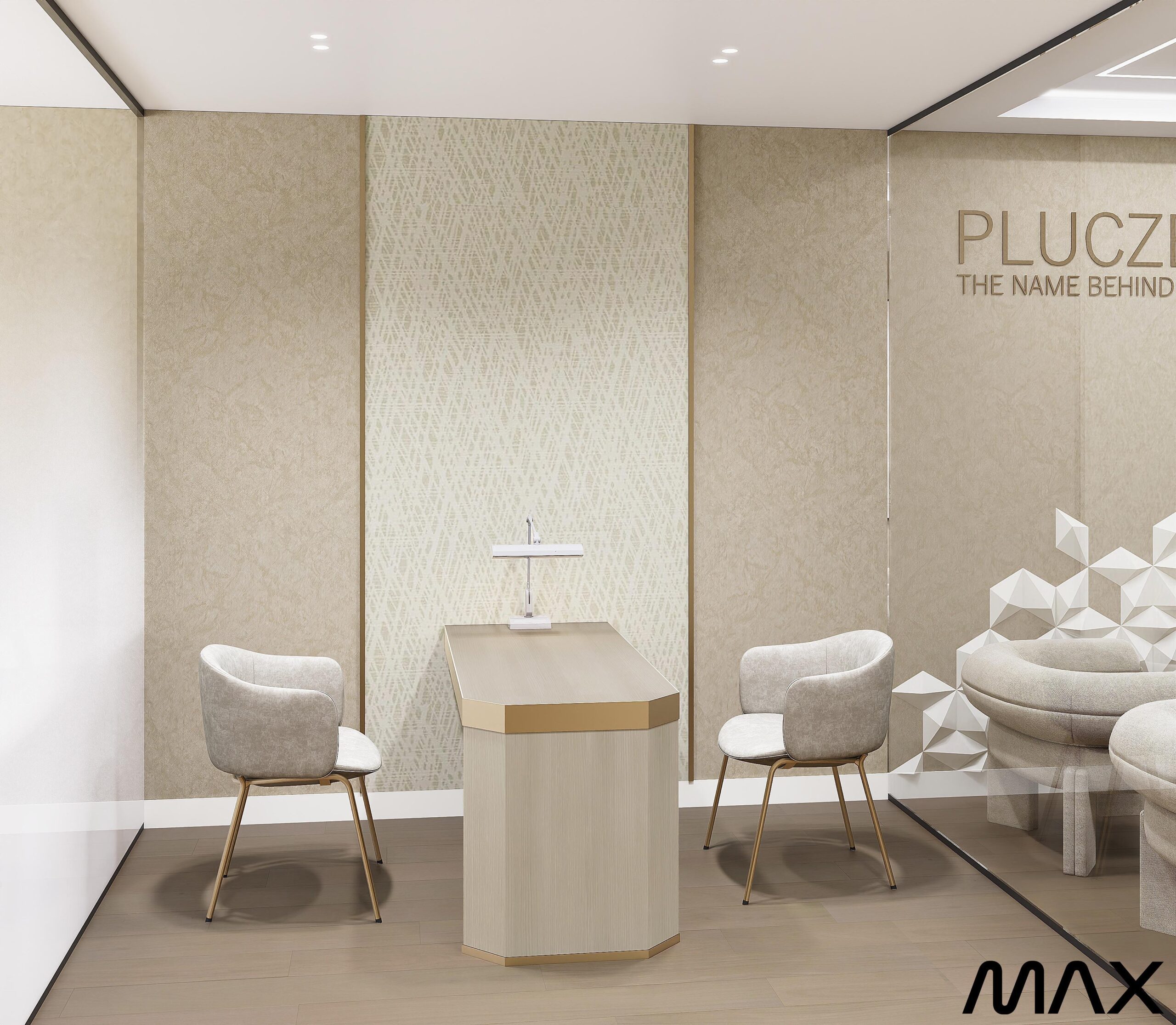 Minimalist office space with modern furniture.