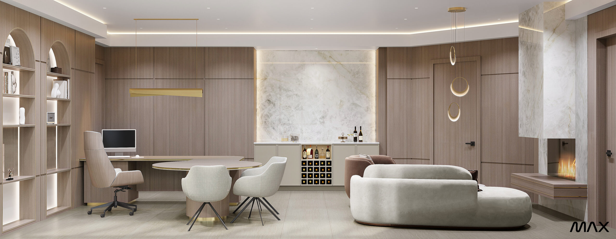 Modern minimalist living room with elegant decor.
