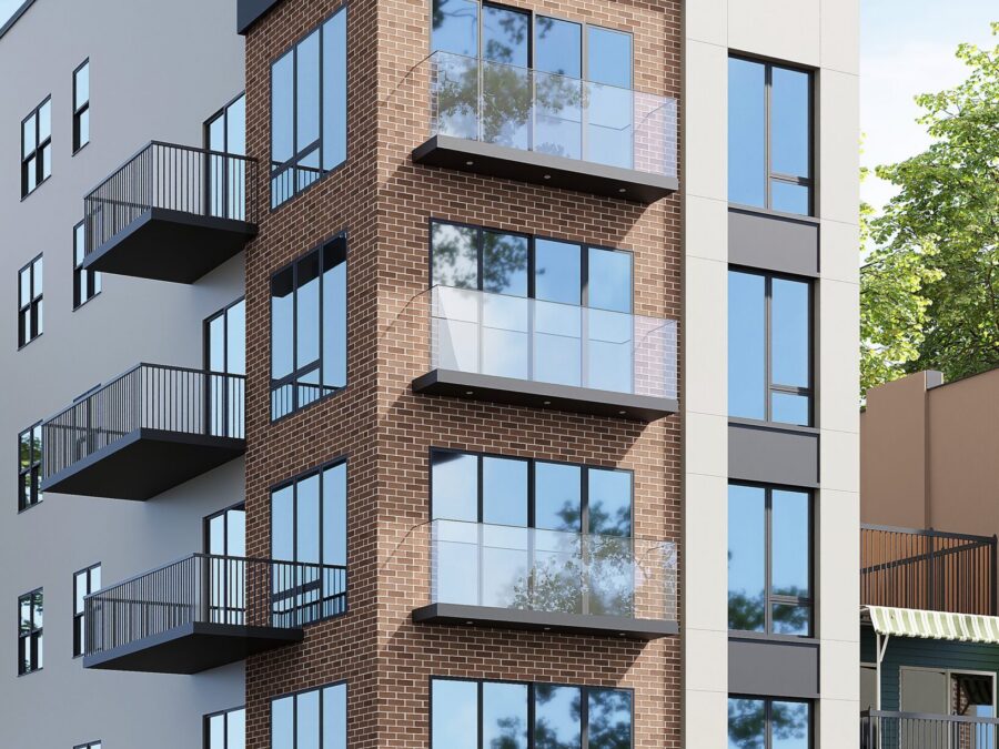 Modern multi-story brick and glass building.
