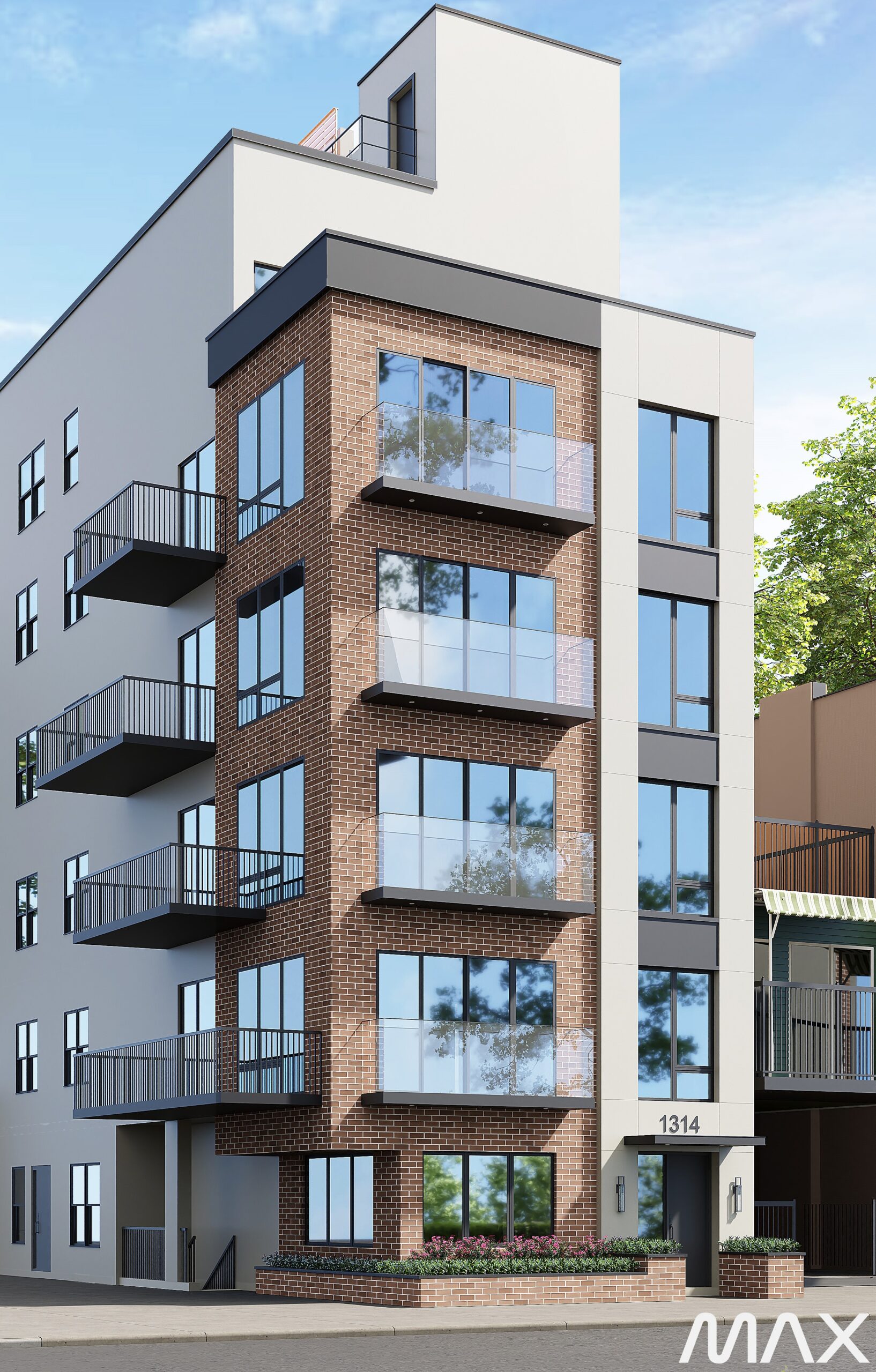 Modern multi-story brick and glass building.