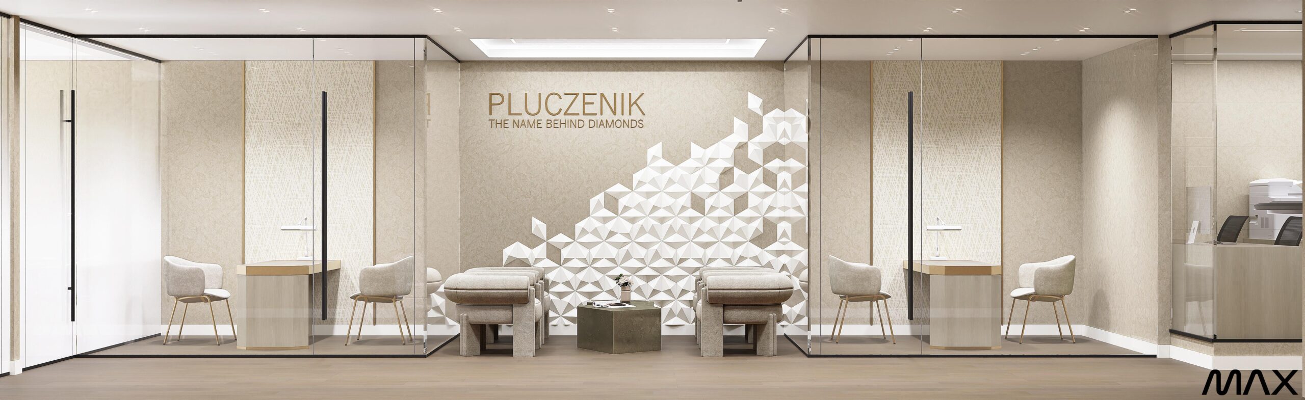Modern showroom with elegant, minimalist design.