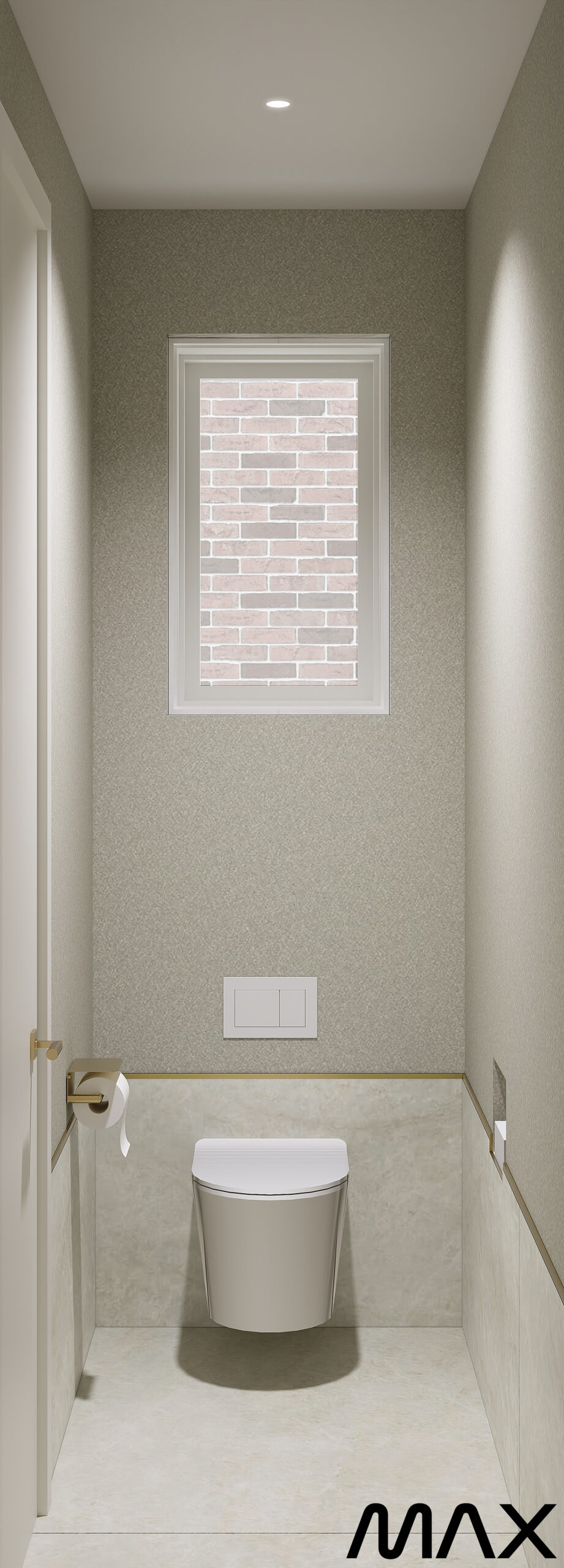 Minimalist bathroom with toilet and window.