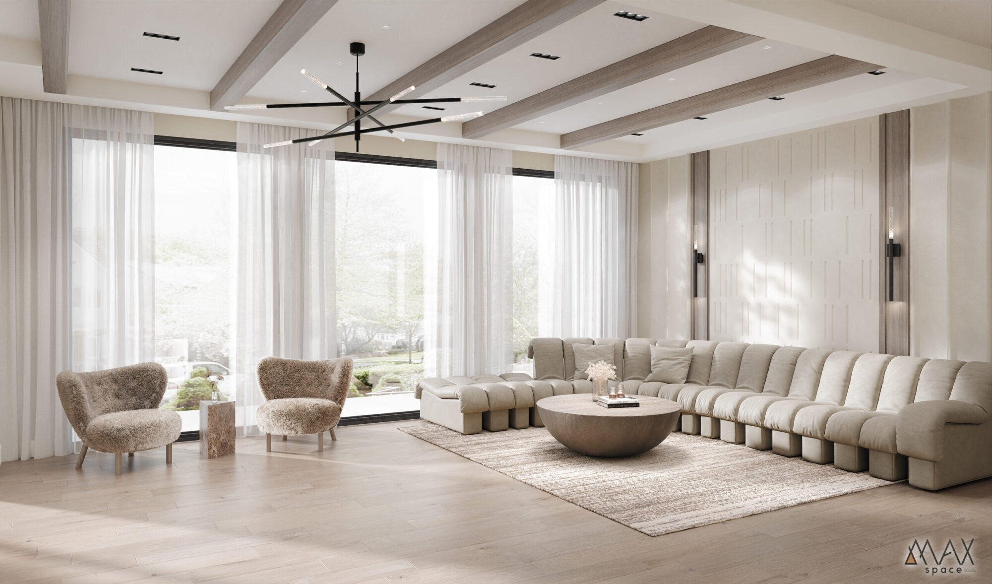 Modern living room with large sectional sofa.